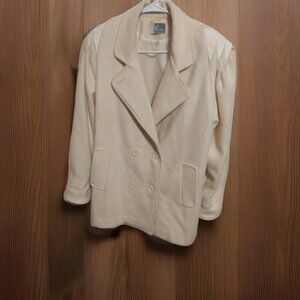 Vintage JP Collections Wool Coat Made In Uruguay Leather‎ On Sleeves Size 18